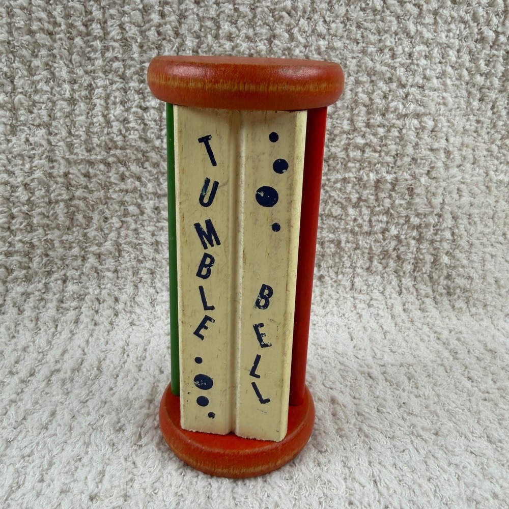 Vintage‎ Montessori Nursery Tumble Bell Wooden Rolling Rattle Toy Jingle Bell